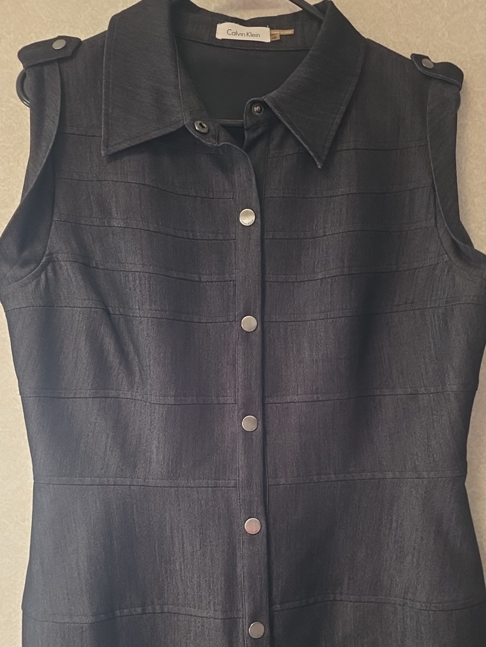 Calvin Klein Black Sleeveless Button-Front Shirt Dress